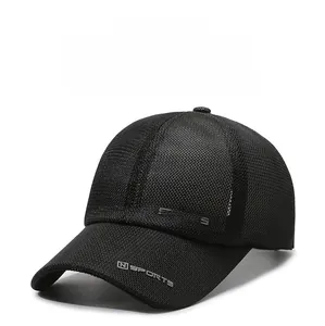 Close-up of breathable black mesh fabric and N SPORTS logo on a summer baseball cap