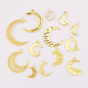 Moon Star Alloy Charms Hollow Engraved Pendants For DIY Jewelry Making Necklaces Bracelets Earrings Zinc Alloy Gold Color