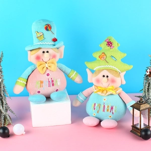 Standing telescopic Christmas elf plush dolls with Merry Christmas embroidery