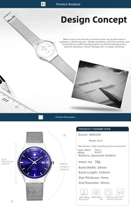 Detail showing 38mm blue dial and silver mesh strap dimensions of the quartz watch