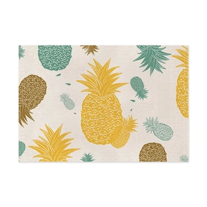 Modern rectangular linen placemat with yellow tropical pineapple print for dining decor