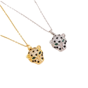Hip-hop leopard head necklace in gold and silver finish with sparkling micro-pave zircons