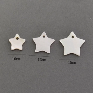 Three sizes of star-shaped mother of pearl shell charms: 10mm, 13mm, and 15mm for DIY crafts