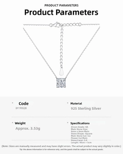 Detail of S925 silver necklace with 3.0ct 8A ice-cut zircon pendant and size specs