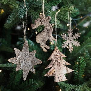 Natural Bark Wood Christmas Tree Ornaments Hanging Decorative Accessories For Holiday Party Rustic Snowflake Reindeer Star