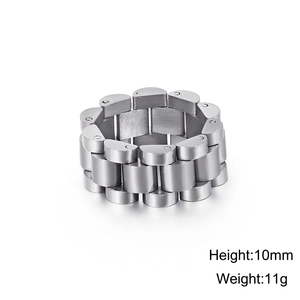 Detail view of 10mm wide stainless steel watch band chain ring weighing 11g for men