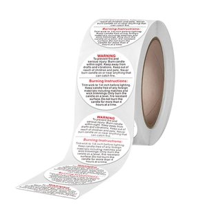 500pcs round candle warning safety labels roll with black and red caution text instructions