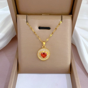 Collier Pendentif Pierre Précieuse Coeur Plaqué Or Acier Inoxydable Titane Cuivre Zircone Halo Bijoux Ins Coréens Femmes