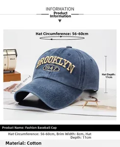 Détail de la broderie Brooklyn 1947 sur casquette en coton lavé avec dimensions
