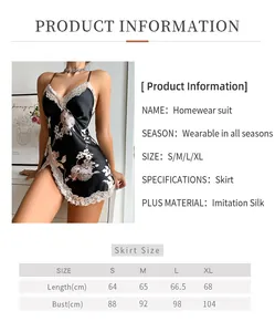 Tableau des tailles pour la chemise de nuit en soie synthétique imprimée à dentelle