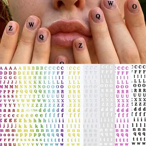 Nail Art Stickers Alphabet Letters 3D Self Adhesive Holographic Laser Uppercase Lowercase DIY Manicure Decoration Women