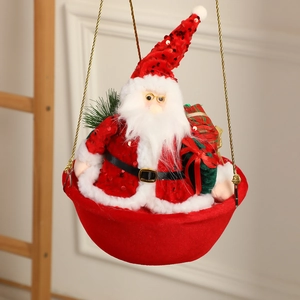 Hanging Santa Claus in red sequined suit on a festive hot air balloon basket ornament