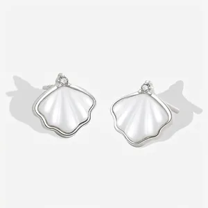 Shell Stud Earrings 925 Sterling Silver Mother Of Artificial Pearl Inlay Small Zircon Elegant Minimalist Jewelry For Women