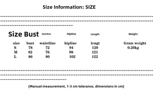 Guide des tailles détaillé montrant les mesures du buste et de la taille pour la robe