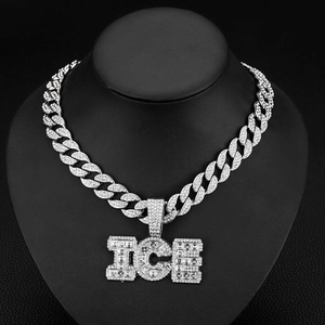 Collier hip-hop argenté pour homme avec pendentif ICE et chaîne cubaine étincelante