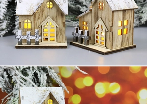 Miniature di case di Natale in legno con LED luminosi per decorazioni da scrivania