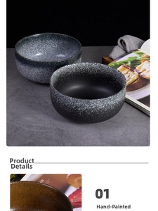 Detail of blue starry glaze ceramic ramen bowl featuring hand-painted kiln change texture