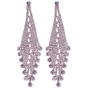 Elegant purple geometric diamond heart tassel drop earrings with silver needle finish