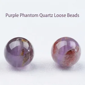 Natural purple phantom crystal beads with unique internal mineral inclusions for jewelry