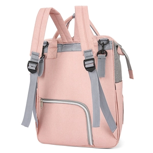 Pink and grey waterproof oxford fabric diaper backpack with adjustable shoulder straps