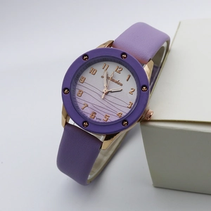 Fashion Women Quartz Watch PU Leather Strap Wave Pattern Dial Arabic Numerals Casual Student Wristwatch