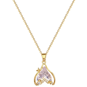 Luxurious titanium steel mermaid tail necklace with purple gemstone and sparkling diamonds