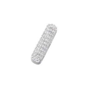 Detailed macro view of the silver-tone rectangle pendant set with clear pavé cubic zirconia