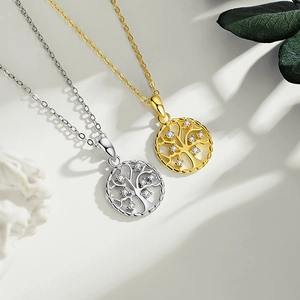 S925 Sterling Silver Tree of Life necklace with gold and silver finishes and white zircons
