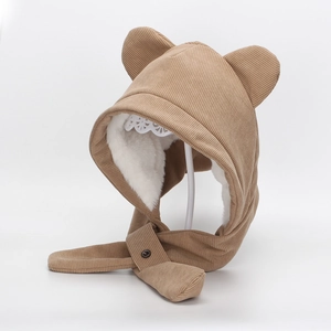 Winter-Plüsch-Kordmütze mit Bärenohren für Kinder, warmes Futter aus Fleece-Schal