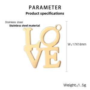 Polished gold stainless steel LOVE pendant with dimensions 17x16mm for jewelry making