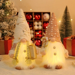 Glowing Christmas gnome plush set with LED lights and sequins for festive holiday home decor