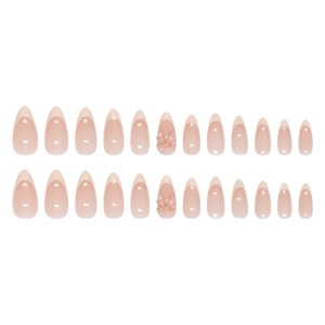 Elegant 24pcs pink press-on nails with white French tips and 3D bowknot accents