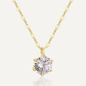 Minimalist Round Cubic Zirconia Pendant Necklace Gold Plated 925 Sterling Silver Prong Set Elegant Jewelry For Women
