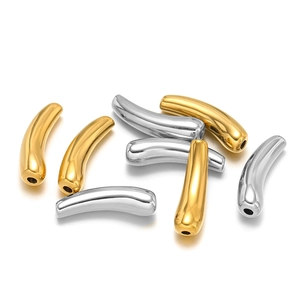 Stainless Steel Curved Tube Beads Polished Gold Silver Plated Charms DIY Jewelry Making Necklace Bracelet Findings