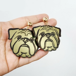 French Bulldog Head Drop Earrings Mirror Gold Acrylic Animal Dangle Earrings For Women Fashion Jewelry