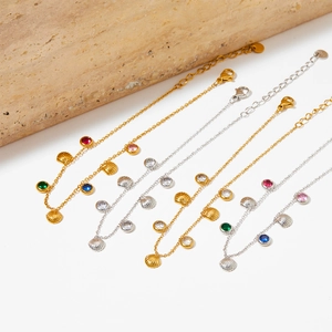 Stainless steel shell pendant bracelets with colorful zircon stones in gold and silver finish