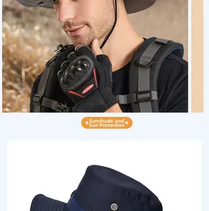 Détail du chapeau de soleil extérieur et des gants tactiques avec coque de protection