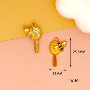 Detailed view showing front and back of bee lollipop alloy charms with size dimensions
