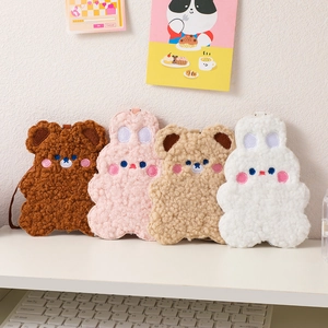 Lindo Porta Tarjetas de Peluche Animales Oso Conejito Con Cordón Para Estudiantes Niñas Escuela Oficina Funda De Almacenamiento
