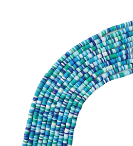 Detalle de cuentas planas de arcilla polimérica de 4mm azul y blanco para pulseras de DIY