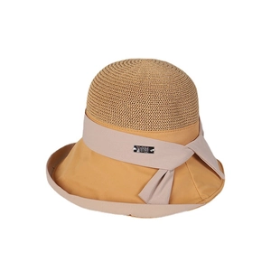Elegant summer sun hat for women with straw dome and wide brim featuring a bow knot
