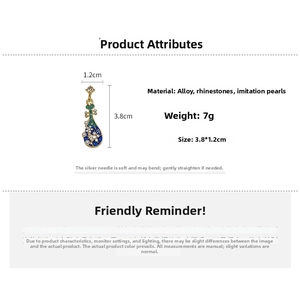 Detail view of Pipa style earrings with pearls and crystals measuring 3.8cm by 1.2cm