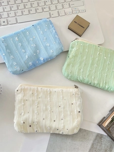 Sequin Mesh Coin Purse Pleated Lace Ruffle Makeup Storage Pouch With Zipper For Women Jewelry Key Organizer