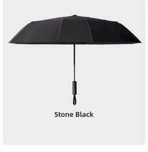 Close-up of fully opened 24-rib automatic folding umbrella in Stone Black finish