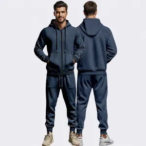 Men Fleece Lined Tracksuit Hoodie And Sweatpants Long Sleeve Full Zip Thickened Casual Athletic Sports