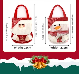 Detail of Christmas gift bags featuring Santa and Snowman designs with 44cm total height