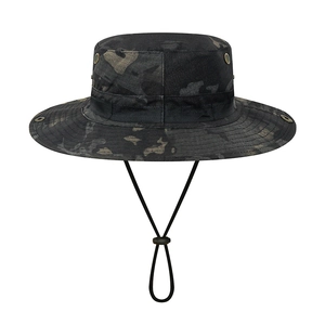 Men's jungle camouflage tactical boonie hat with adjustable chin strap and breathable vents