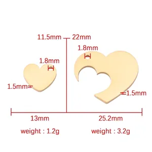 Polished titanium steel split heart puzzle pendants for couples showing exact dimensions