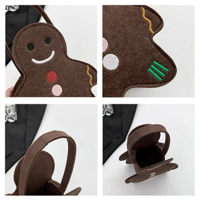 Détails du sac de Noël en feutre bonhomme de pain d'épices avec broderie et boutons