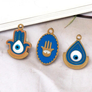 Blue Evil Eye and Hand of Fatima charms set in gold plating for DIY jewelry making
